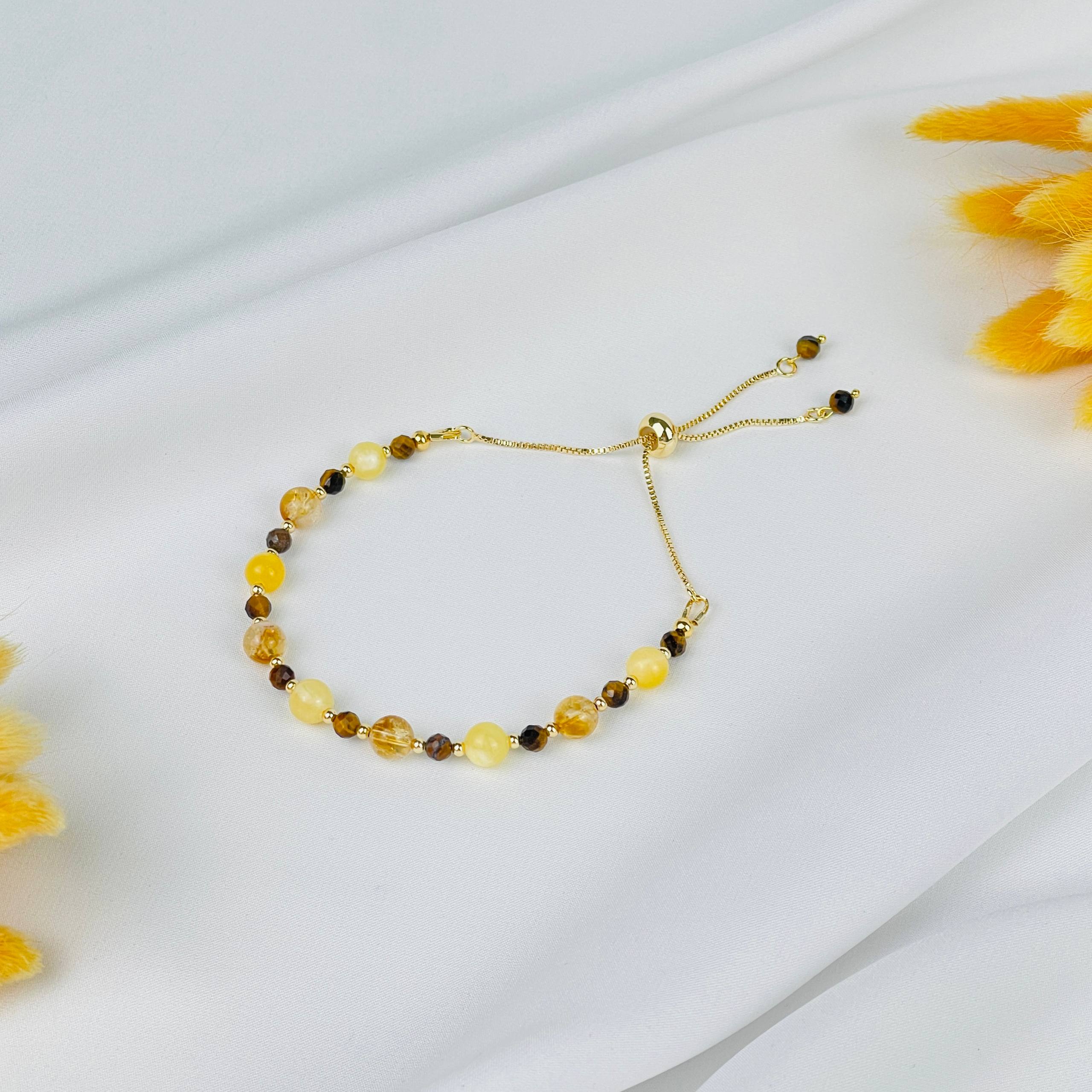 Браслет (Манипура) регулируемый из Цитрина, Кальцита и Тигрового глаза - изображение товара №1