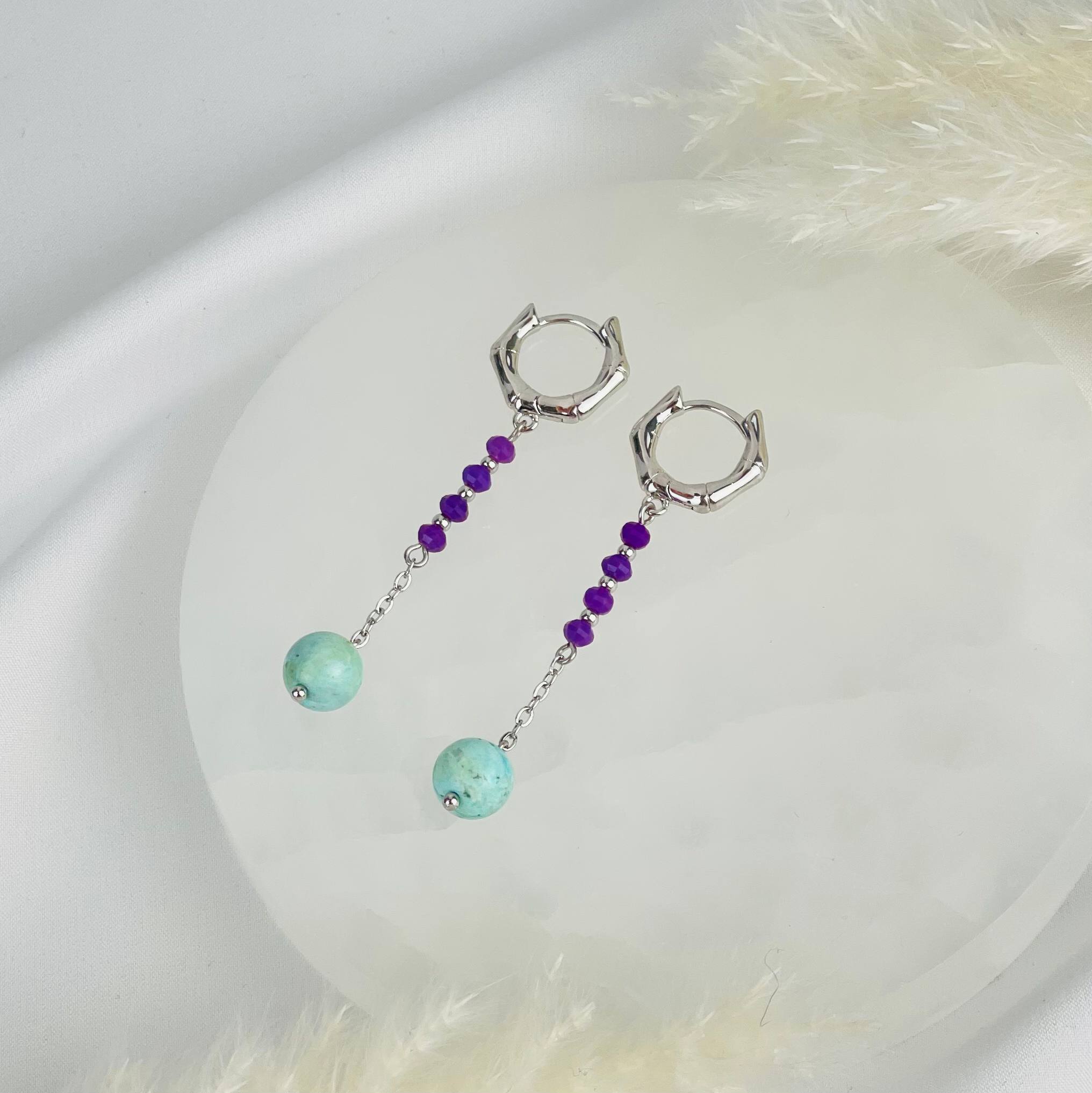 Серьги длинные из Фосфосидерита и Варисцита - изображение товара №2