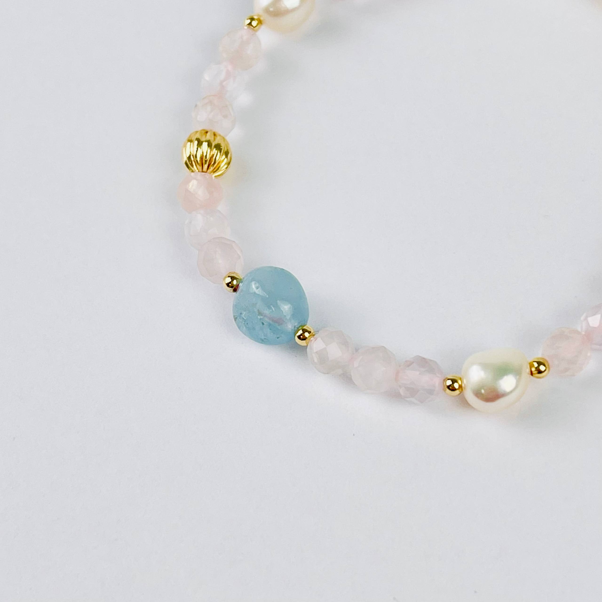 Браслет из Розового кварца, Аквамарина и Жемчуга - изображение товара №3
