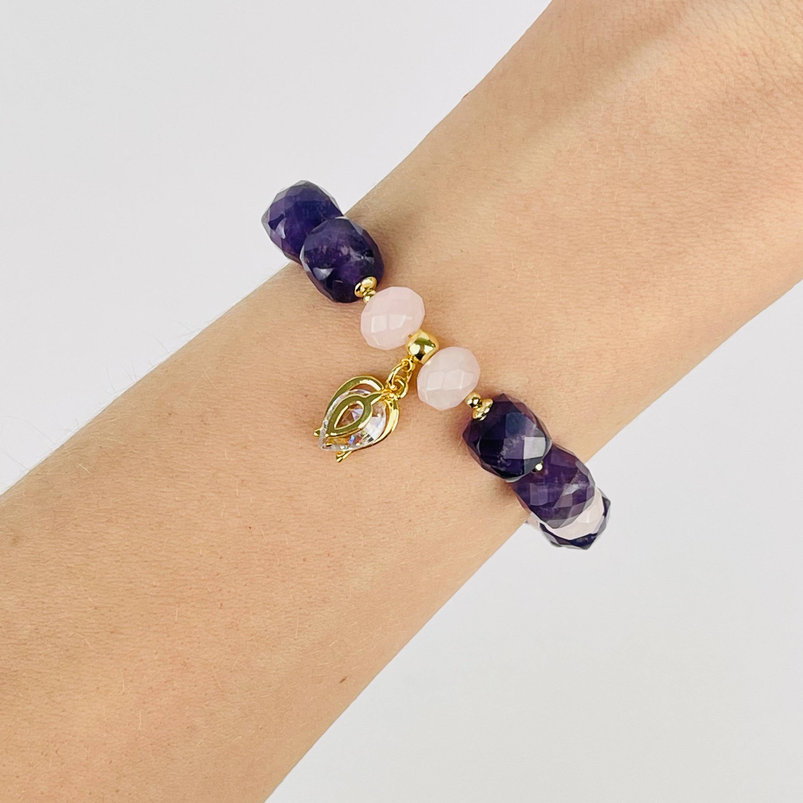 Браслет из Аметиста и Розового кварца с подвеской - изображение товара №2