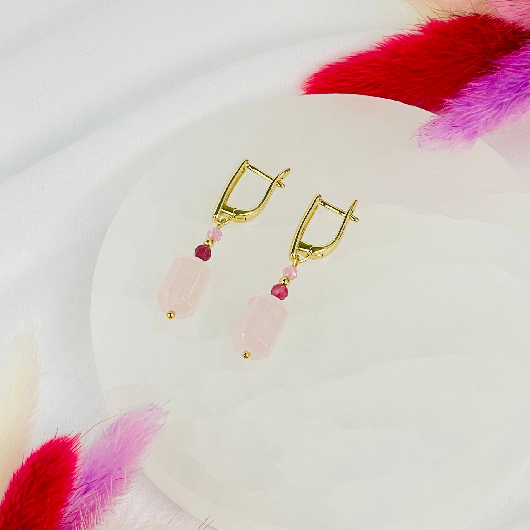 Серьги из Розового кварца, Граната и Турмалина - изображение товара №2