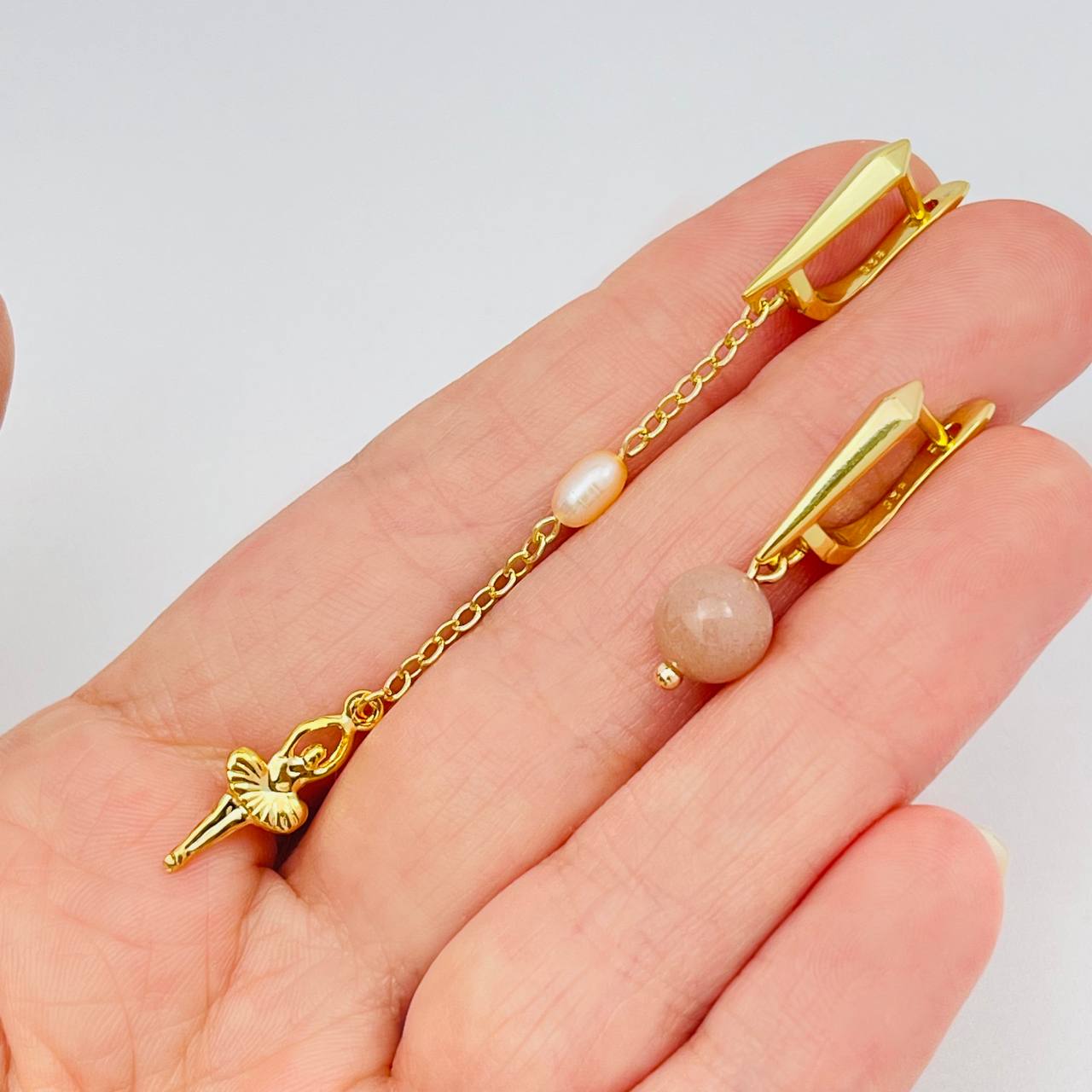 Серьги из Лунного камня и Жемчуга - изображение товара №1