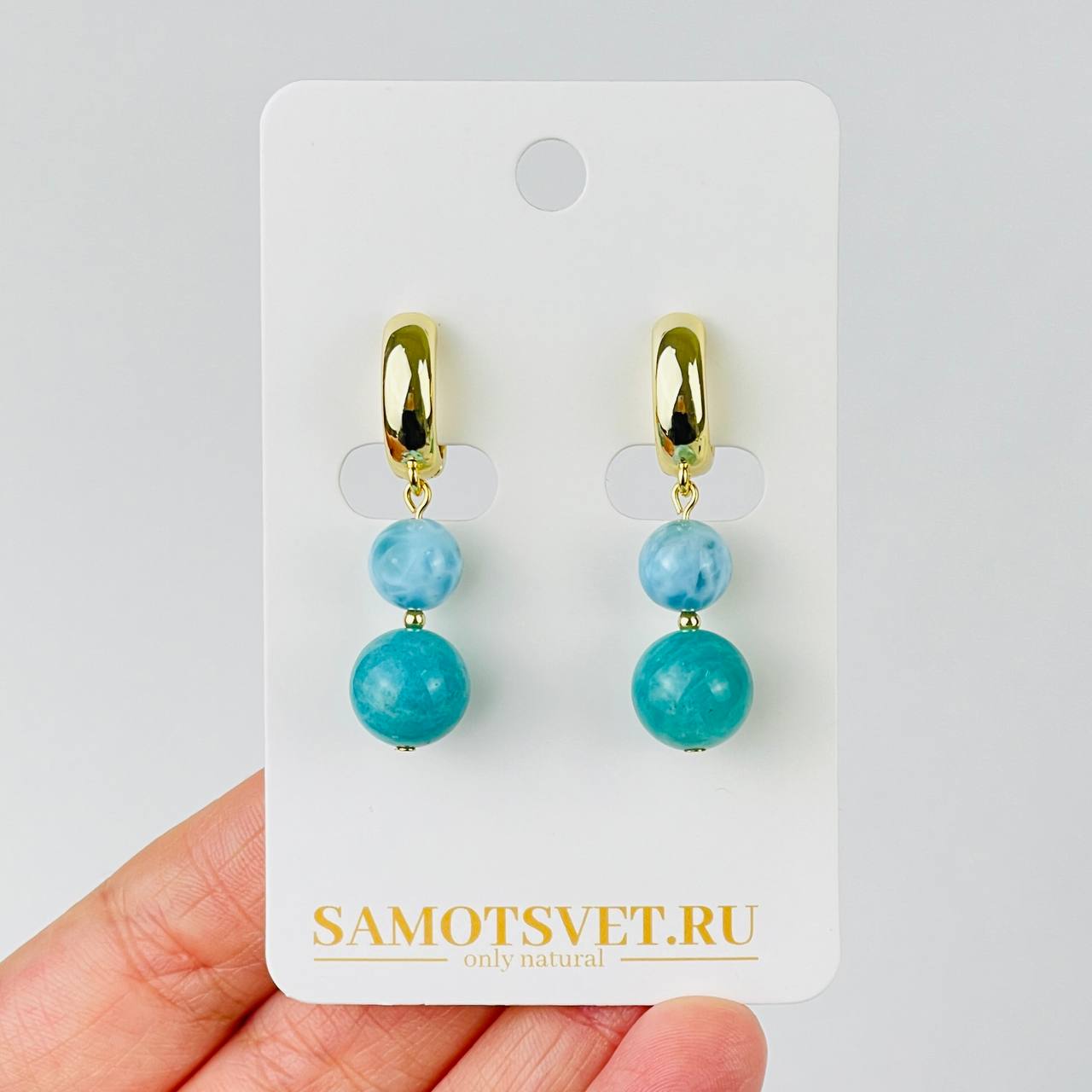 Серьги из Амазонита и Ларимара - изображение товара №1
