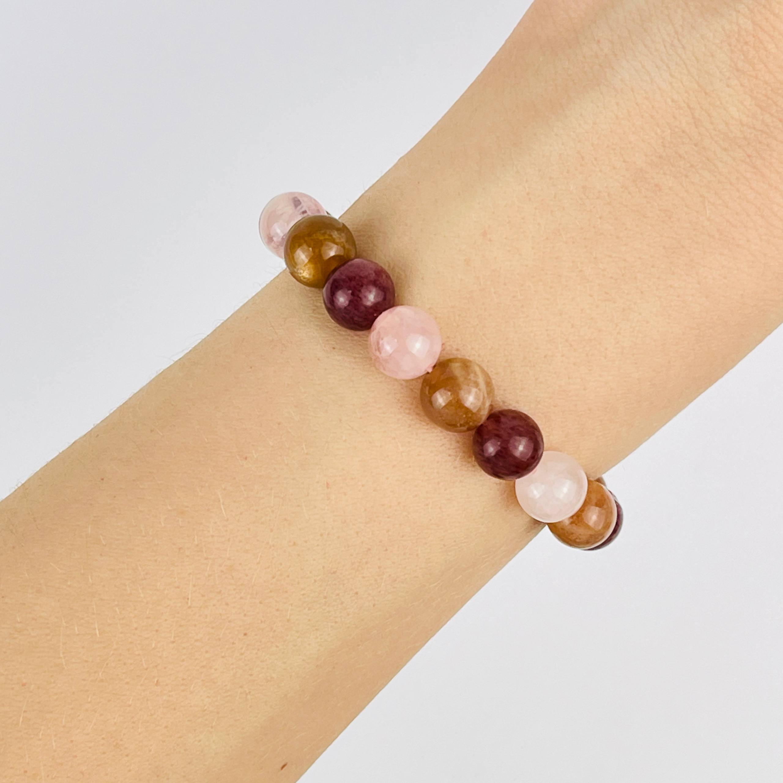 Браслет из Солнечного камня, Клубничного и Розового кварца - изображение товара №1