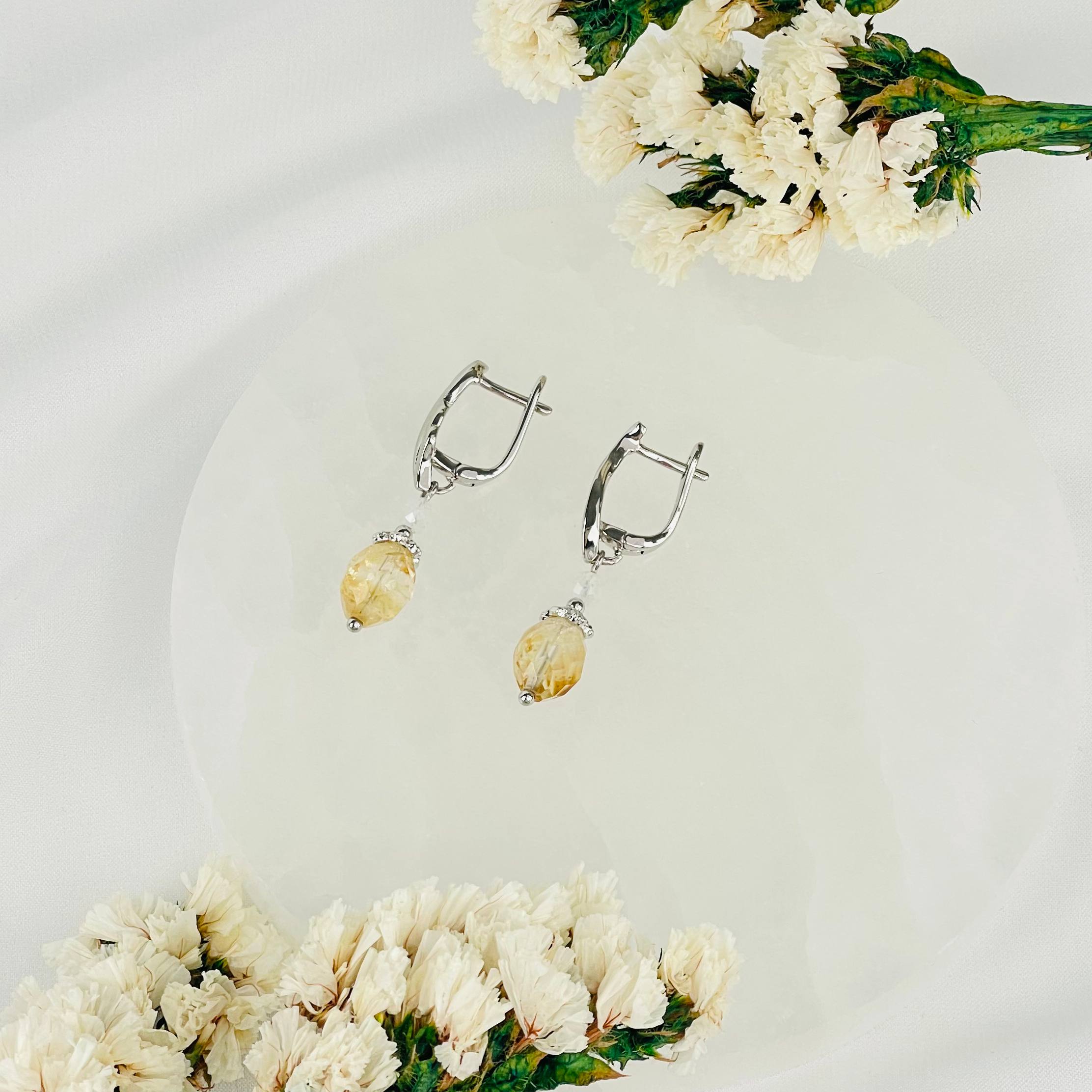 Серьги двойные из Цитрина и Лунного камня - изображение товара №2