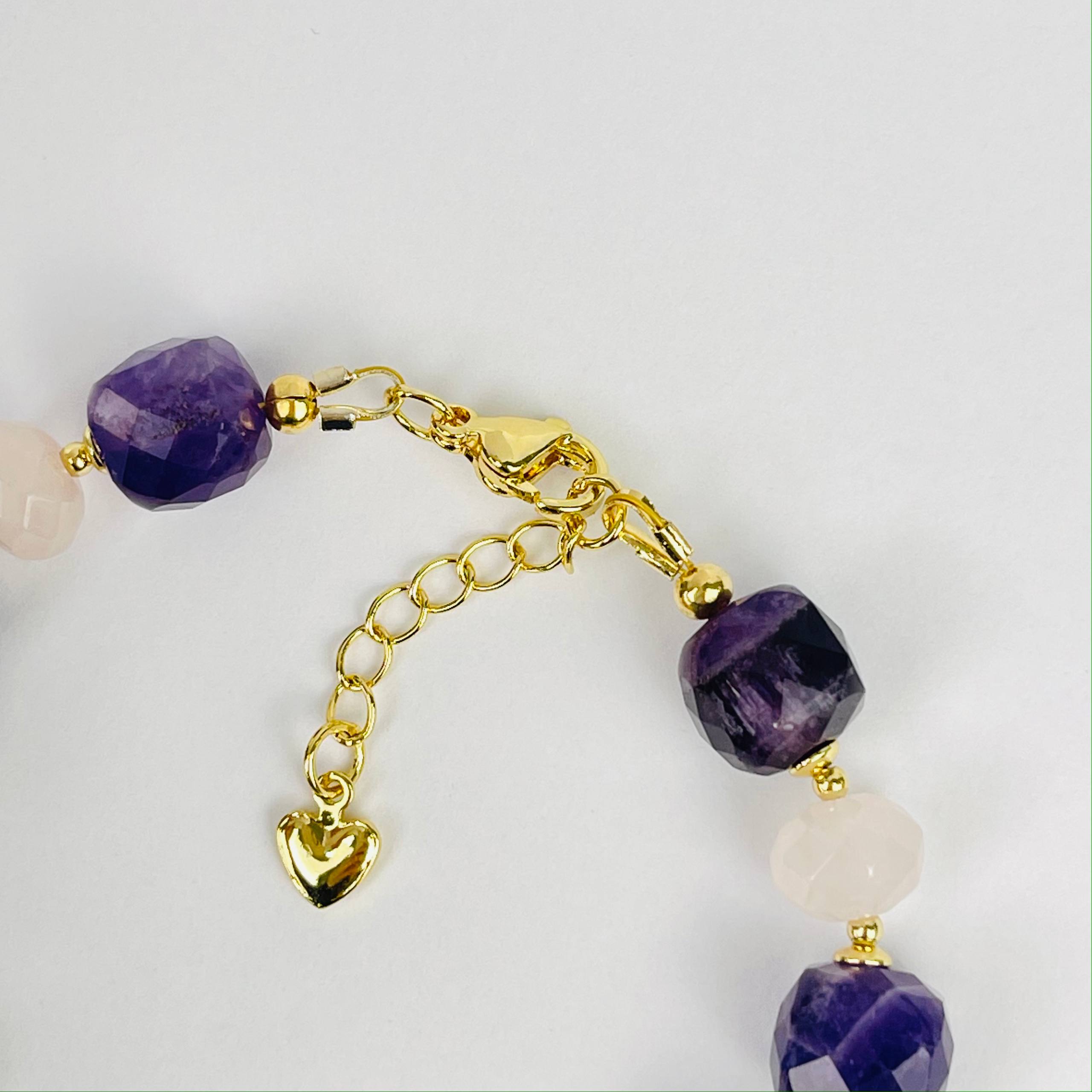 Браслет из Аметиста и Розового кварца с подвеской - изображение товара №4