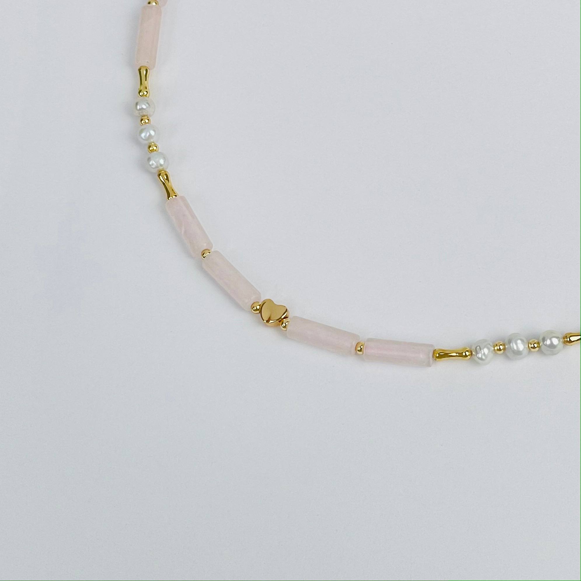 Колье из Розового кварца и Жемчуга - изображение товара №2