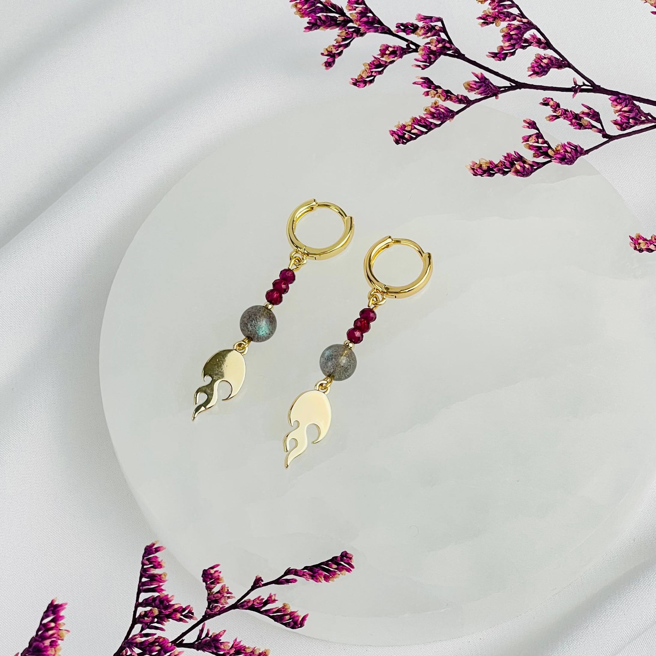 Серьги длинные из Граната и Лабрадора - изображение товара №2