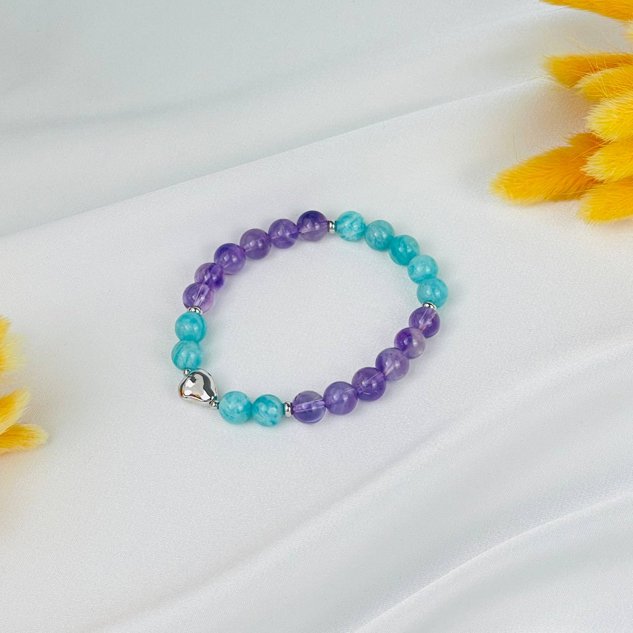 Браслет из Аметиста и Флюорита со вставкой - изображение товара №1