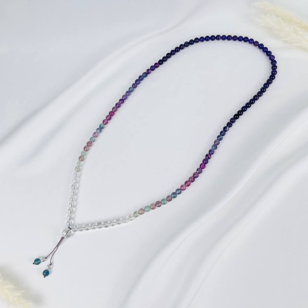 Четки буддийские (Мала) из Флюорита, Аметиста и Горного Хрусталя (108 бусин) - изображение товара №2 Четки буддийские (Мала) из Флюорита, Аметиста и Горного Хрусталя (108 бусин) - изображение товара №1