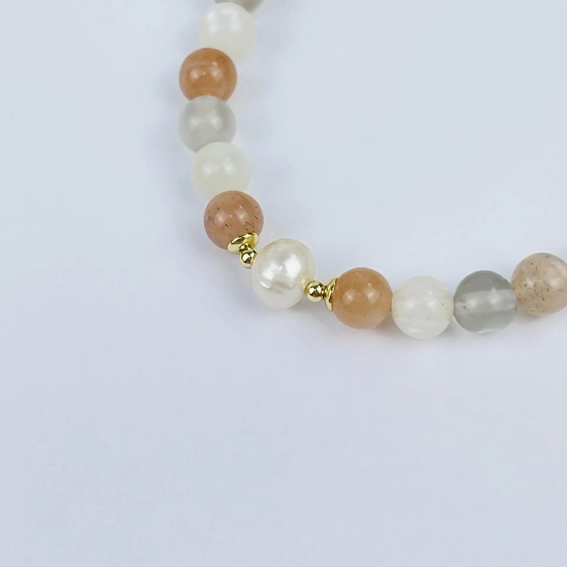 Браслет из Лунного камня микс и Жемчуга - изображение товара №3