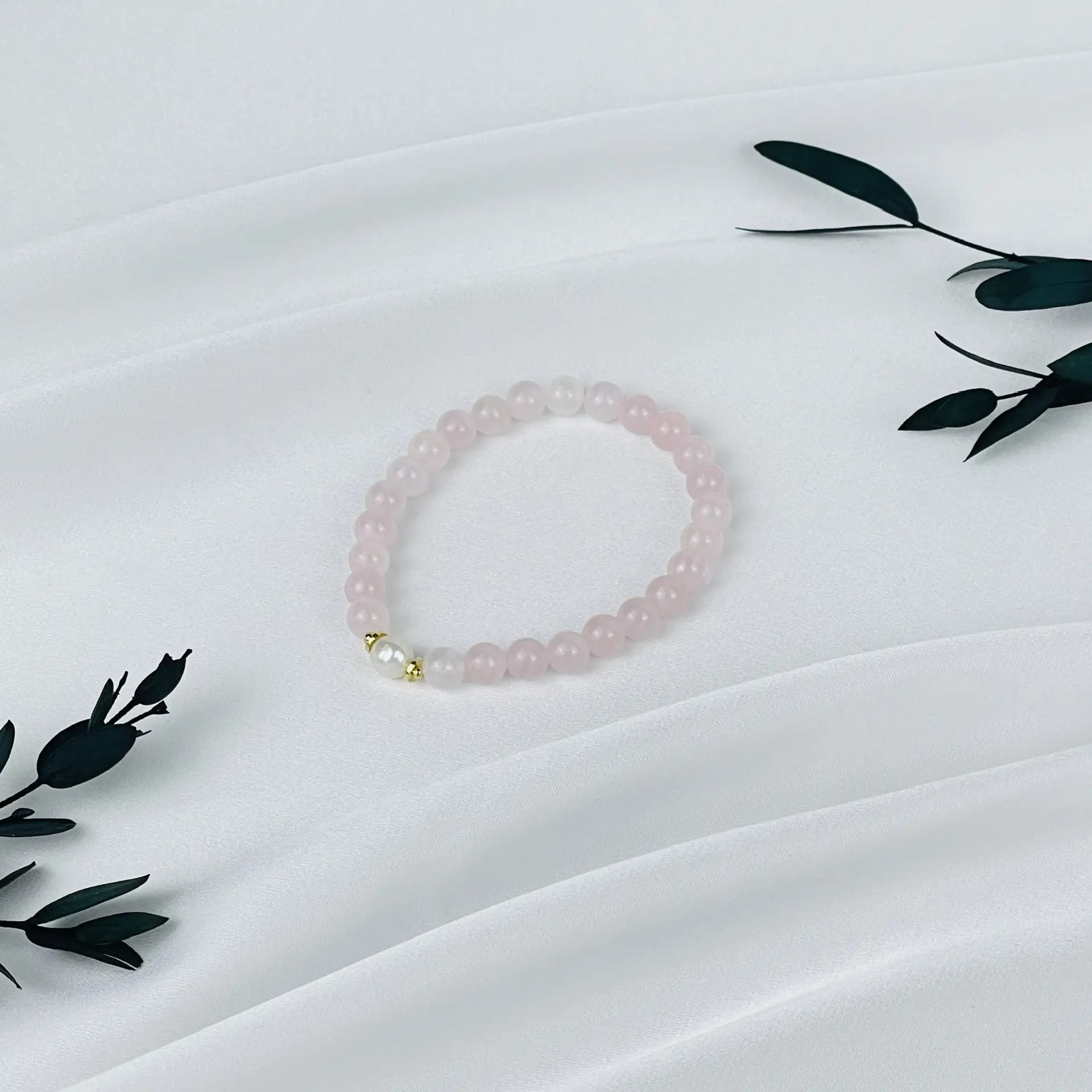 Браслет из мадагаскарского Розового кварца и Жемчуга - изображение товара №2