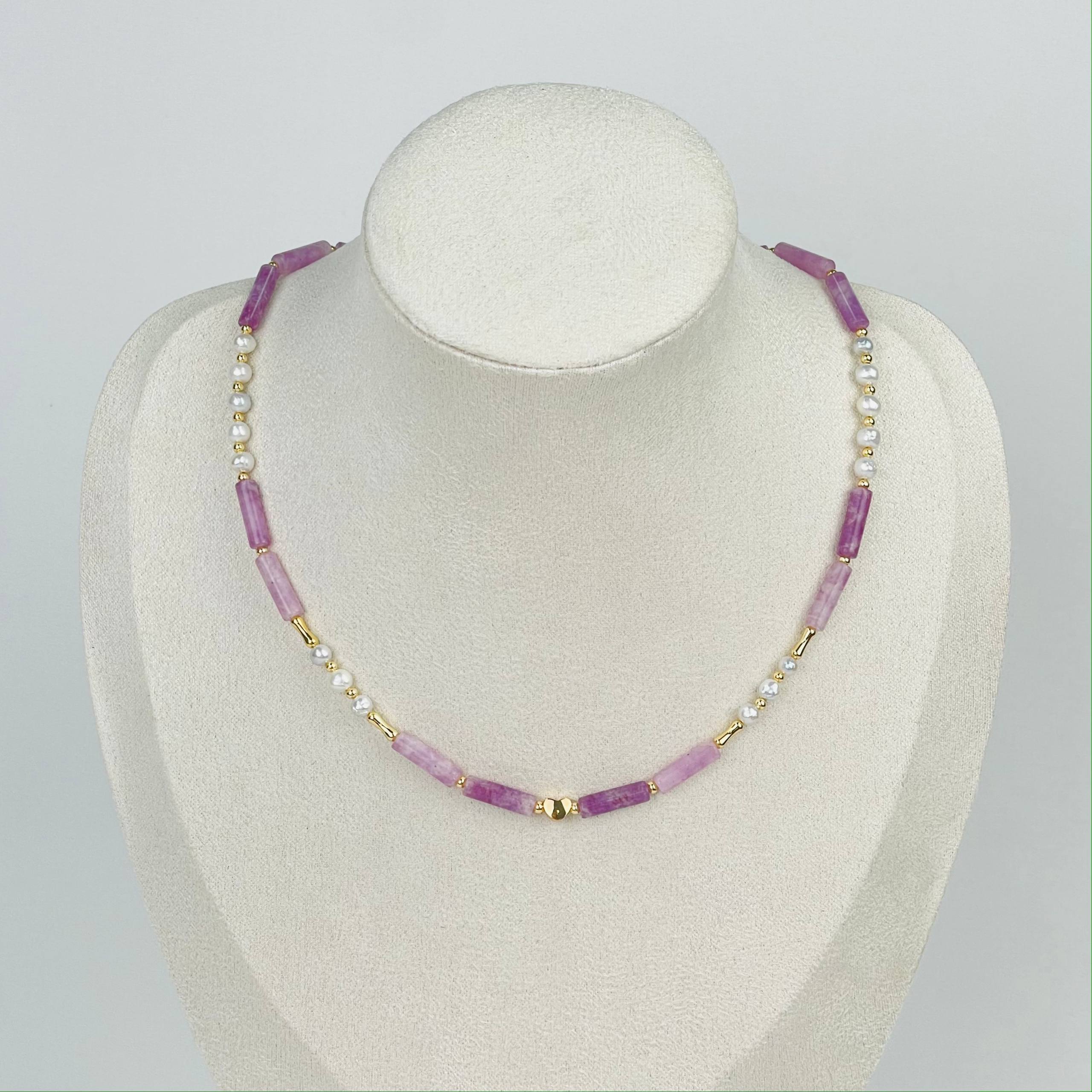 Колье из Лепидолита и Жемчуга - изображение товара №1