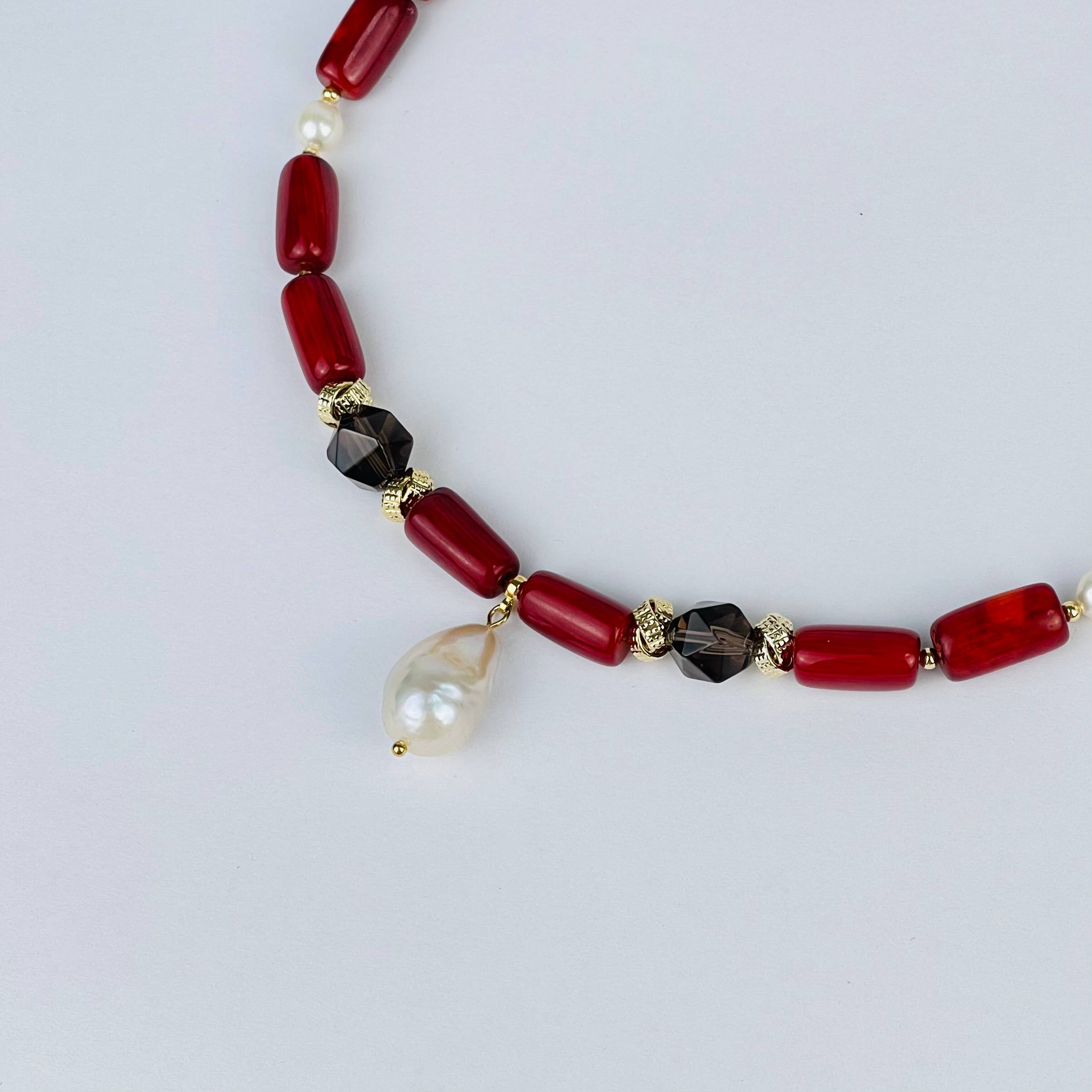 Колье из Коралла, Раухтопаза и Жемчуга - изображение товара №2