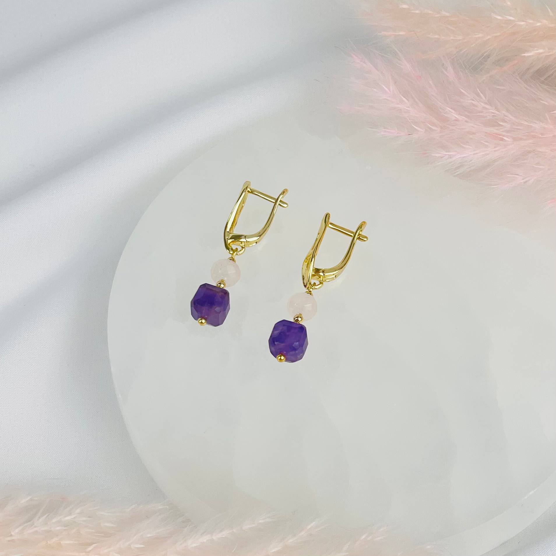 Серьги из Розового кварца и Аметиста - изображение товара №2