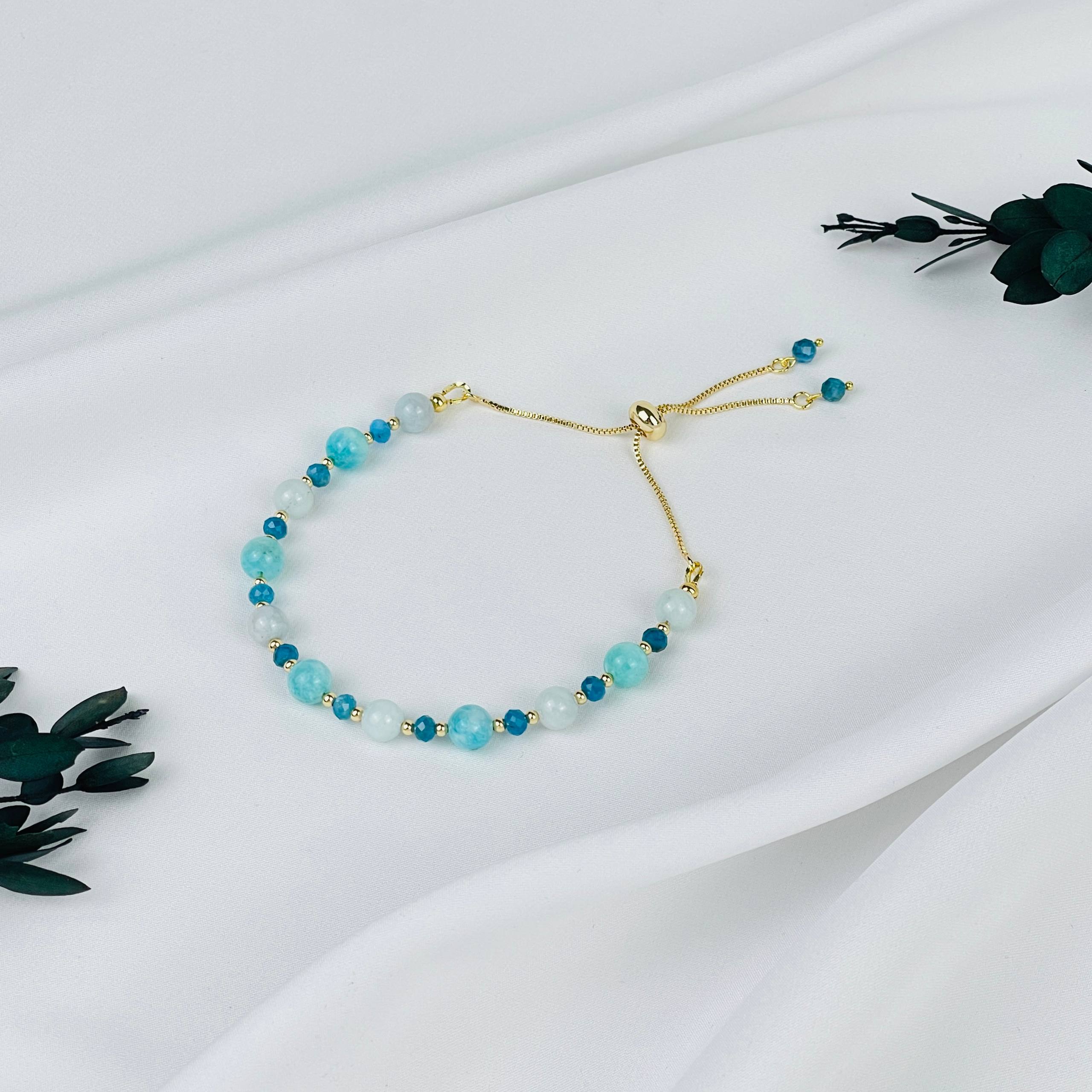 Браслет (Вишудха) регулируемый из Аквамарина, Апатита и Амазонита - изображение товара №0