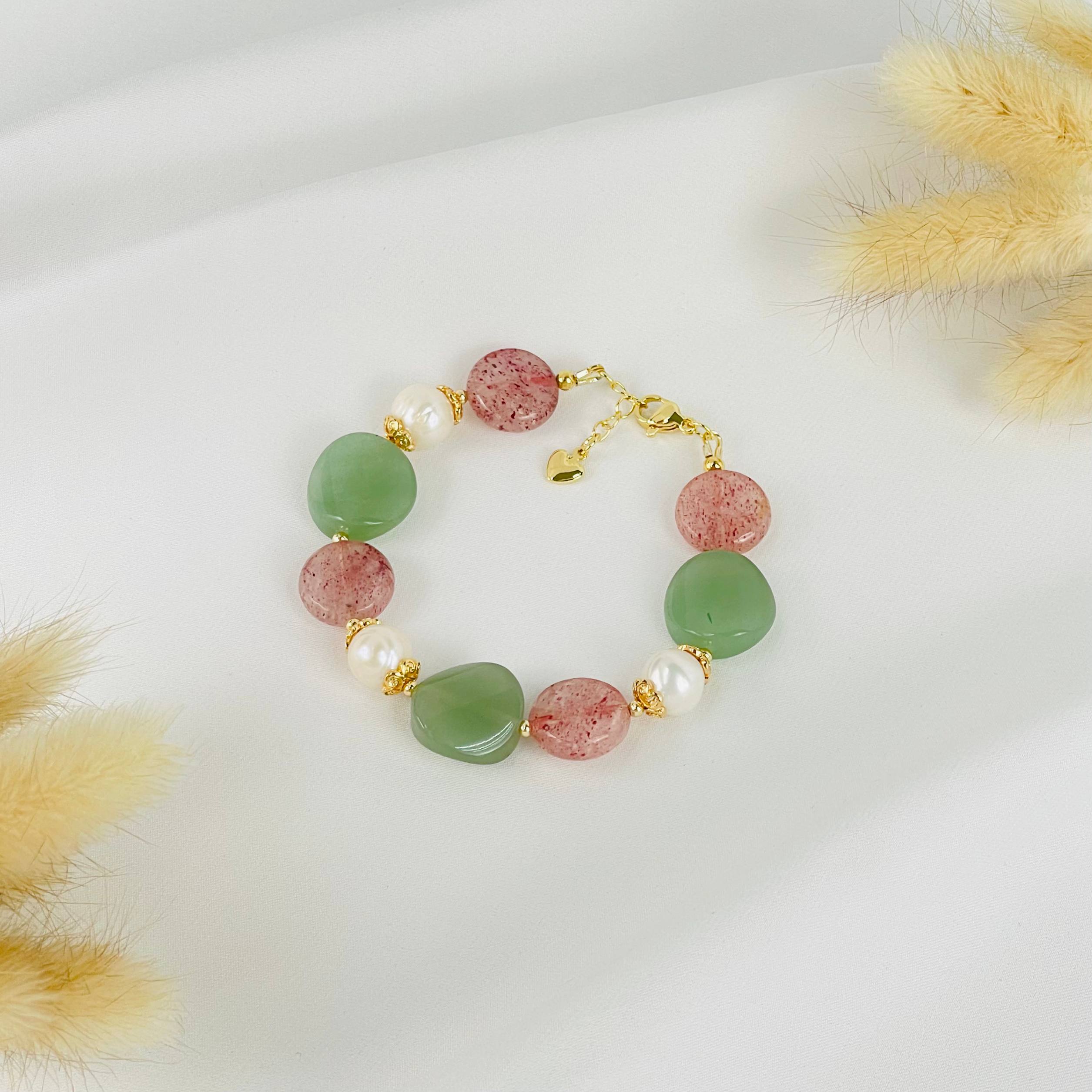 Браслет из Клубничного кварца, Жемчуга и Авантюрина - изображение товара №2
