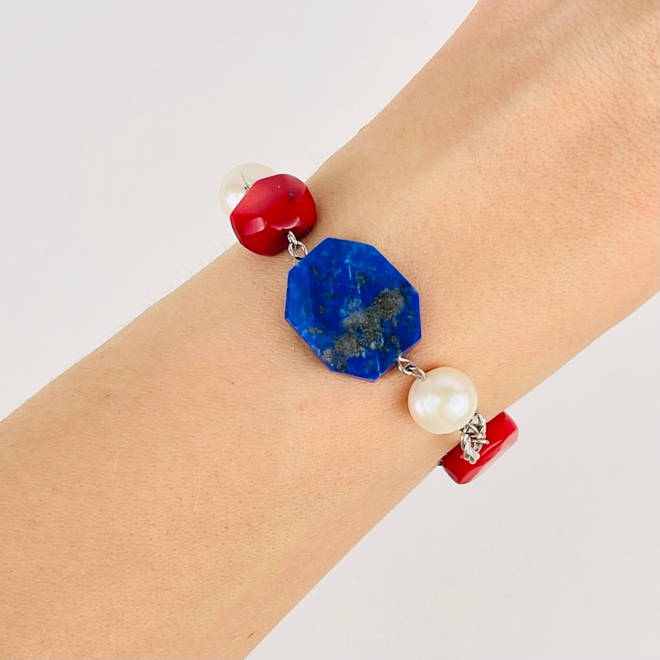 Браслет из Лазурита, Жемчуга и Коралла - изображение товара №2