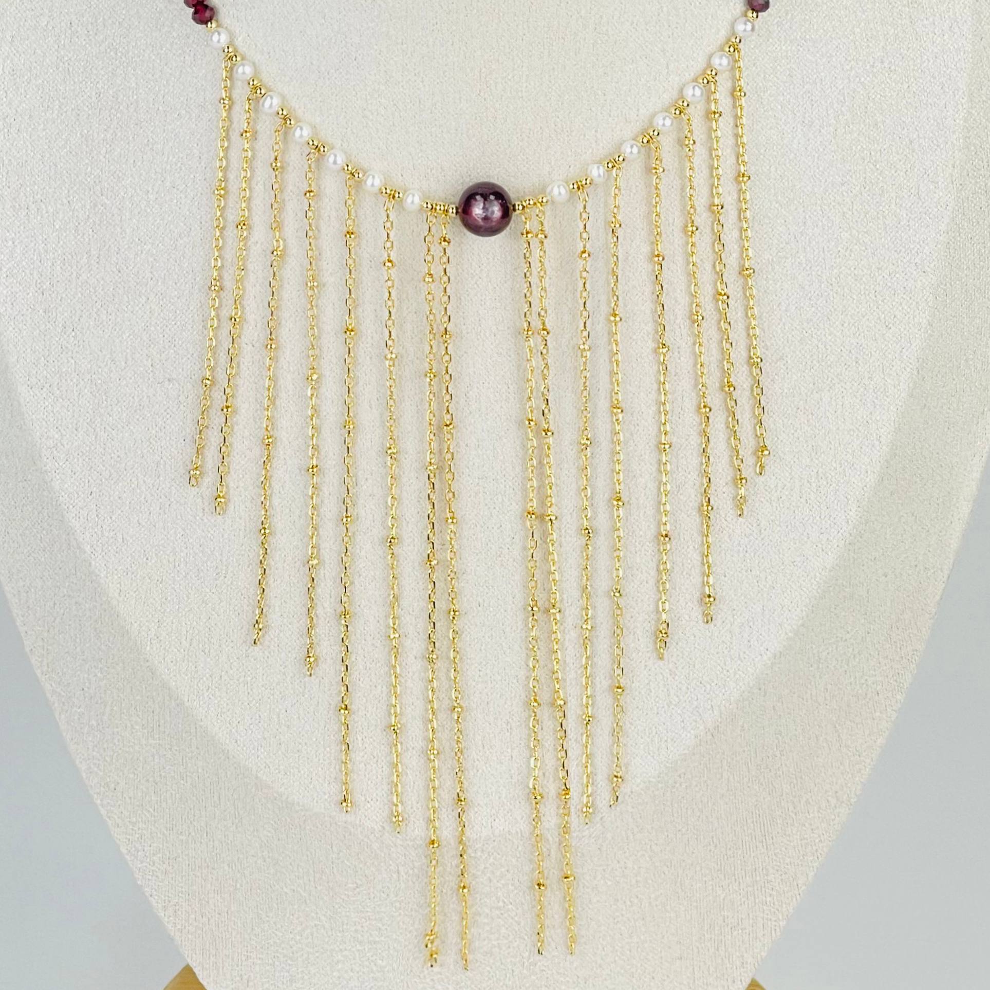 Колье из Граната, Жемчуга и Лепидолита - изображение товара №2