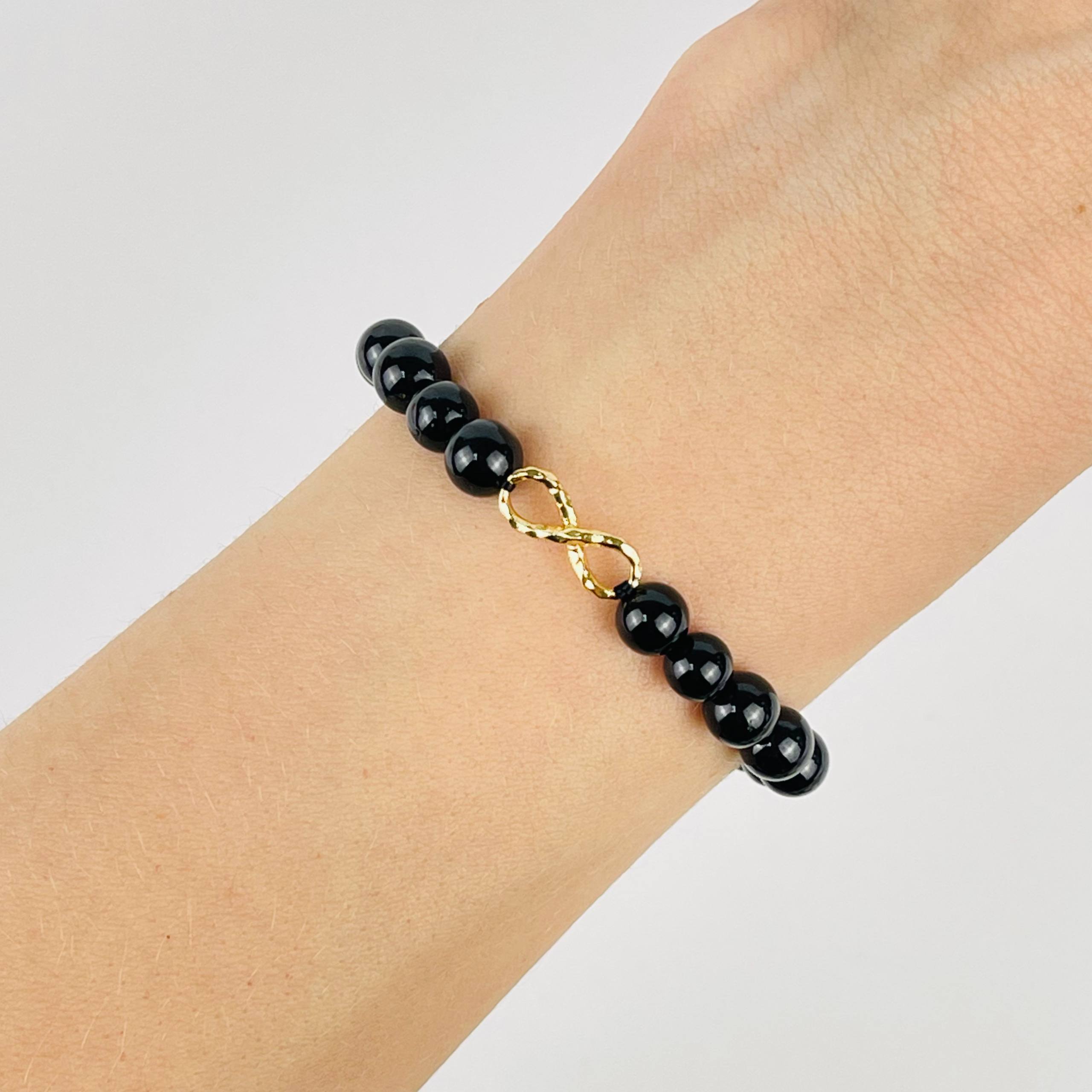 Браслет из черного Турмалина (Шерл) со вставкой - изображение товара №1