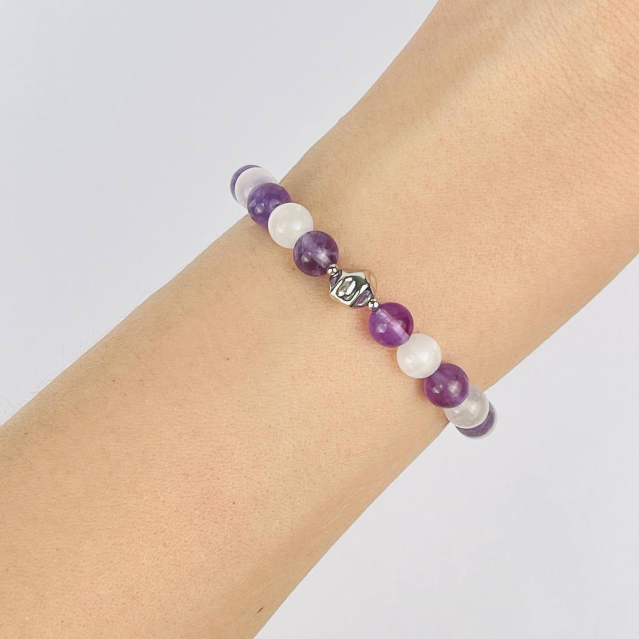Браслет из Аметиста и Селенита со вставкой - изображение товара №1
