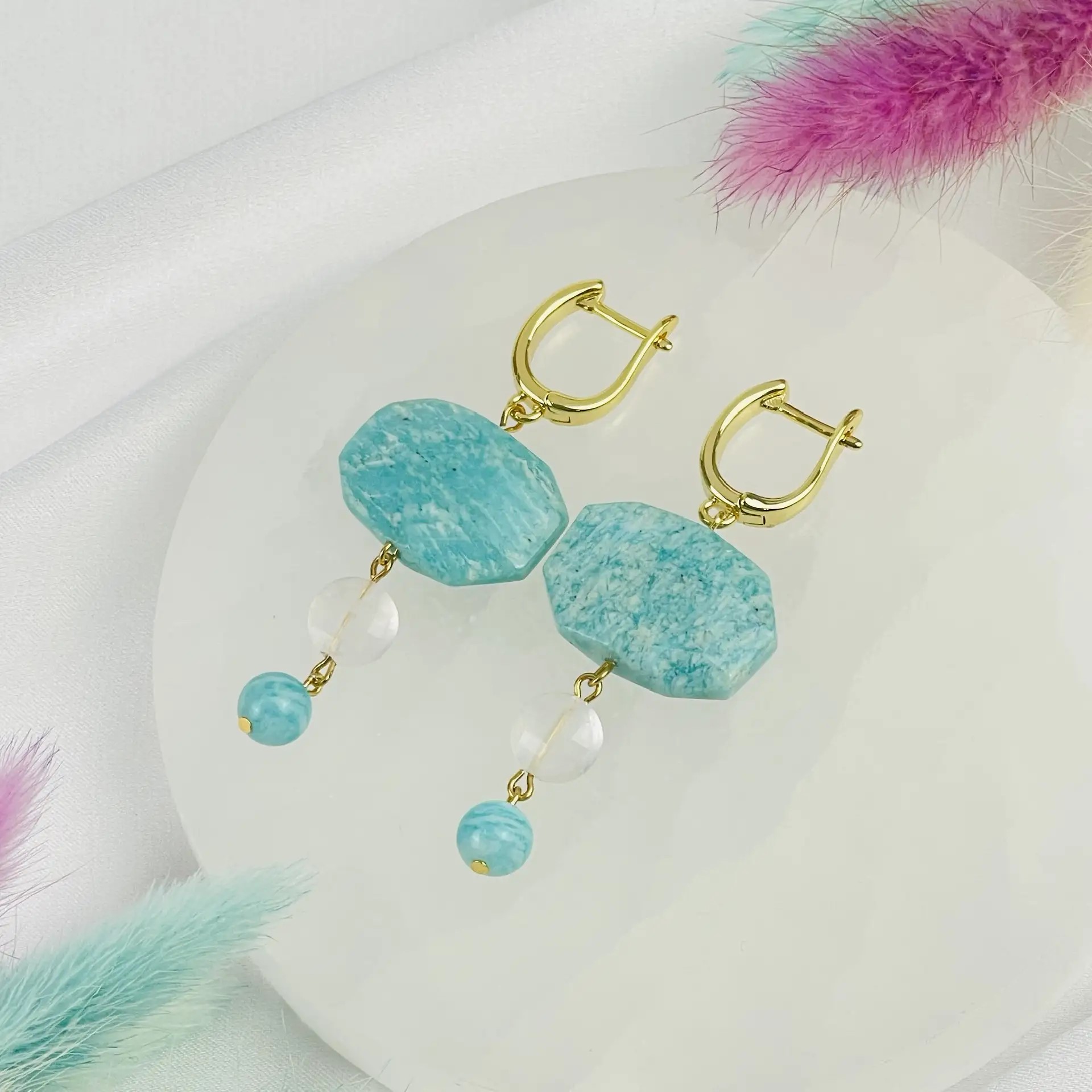 Серьги из Амазонита и Розового кварца - изображение товара №2