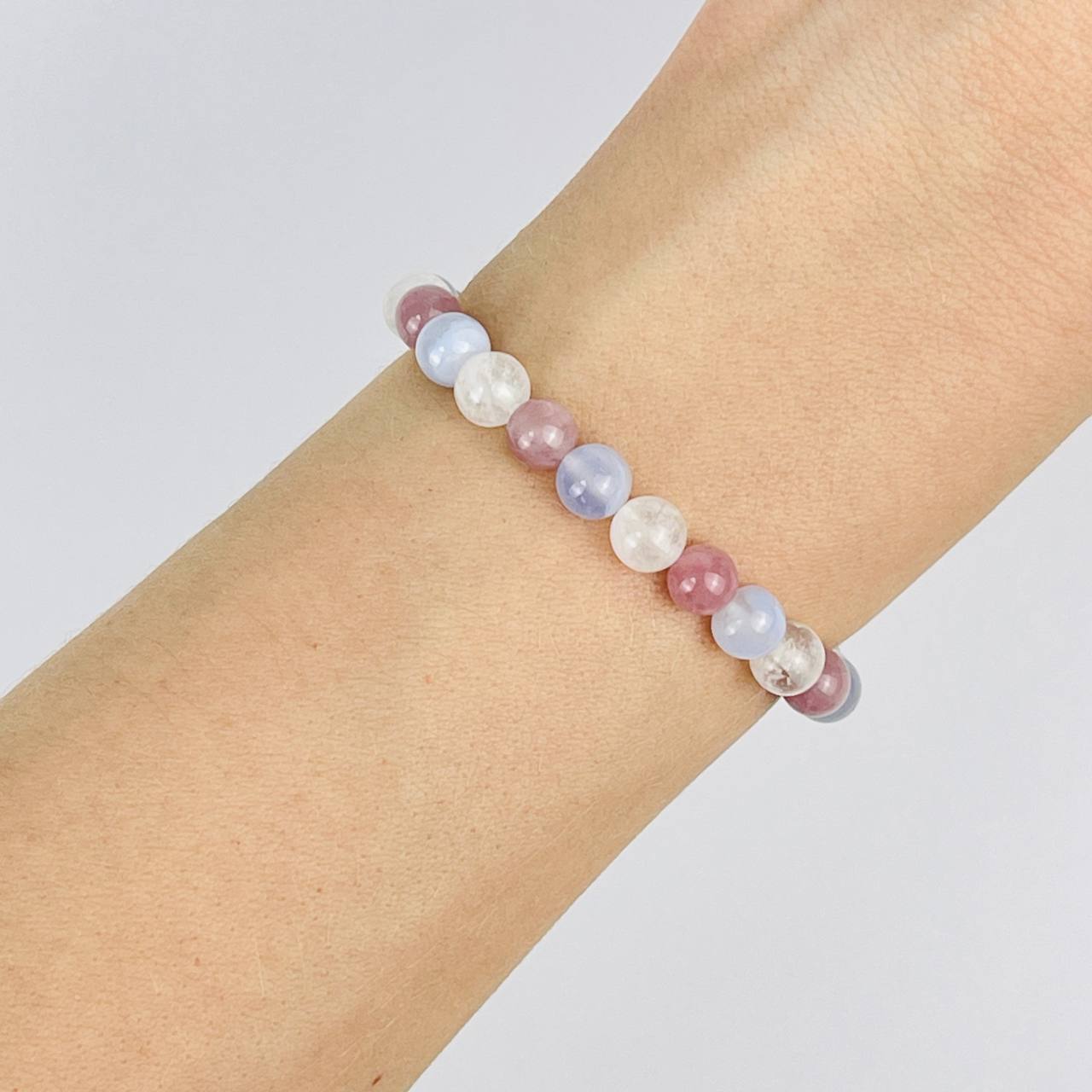 Браслет из Лунного камня, Голубого агата и Розового кварца - изображение товара №1