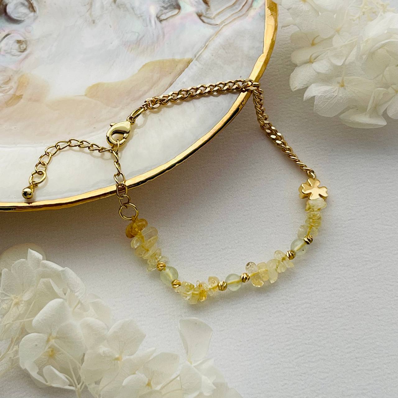 Купить Браслет с цепочкой из Цитрина и Пренита артикул 100189 | Радуга ...