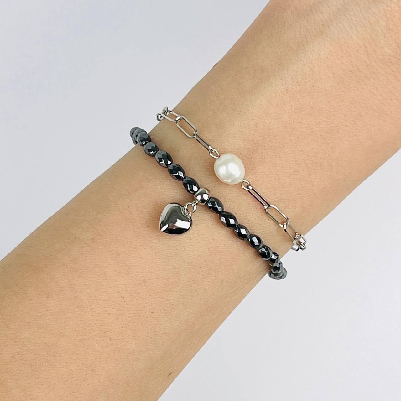 Браслет двойной из Гематита и Жемчуга - изображение товара №1