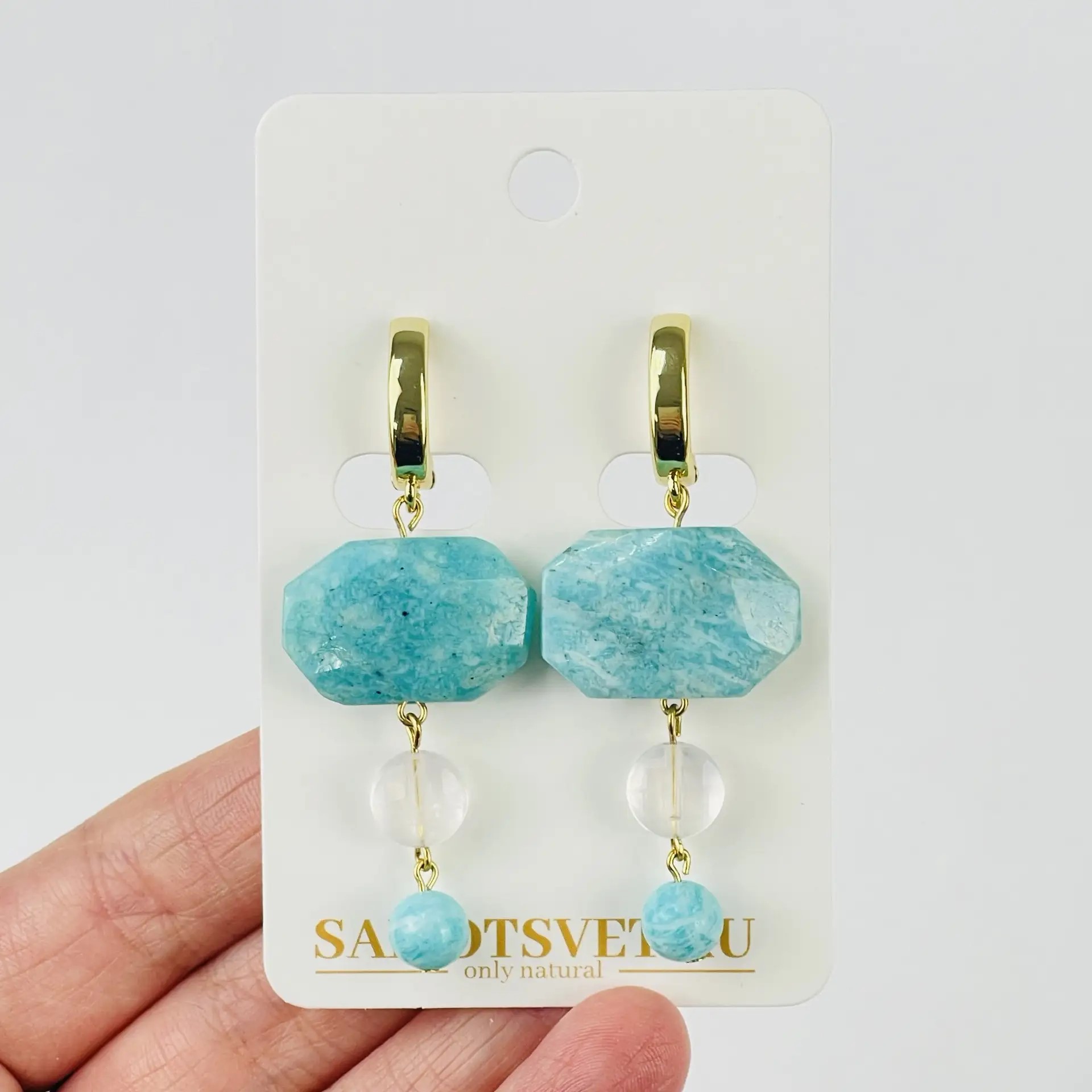 Серьги из Амазонита и Розового кварца - изображение товара №1