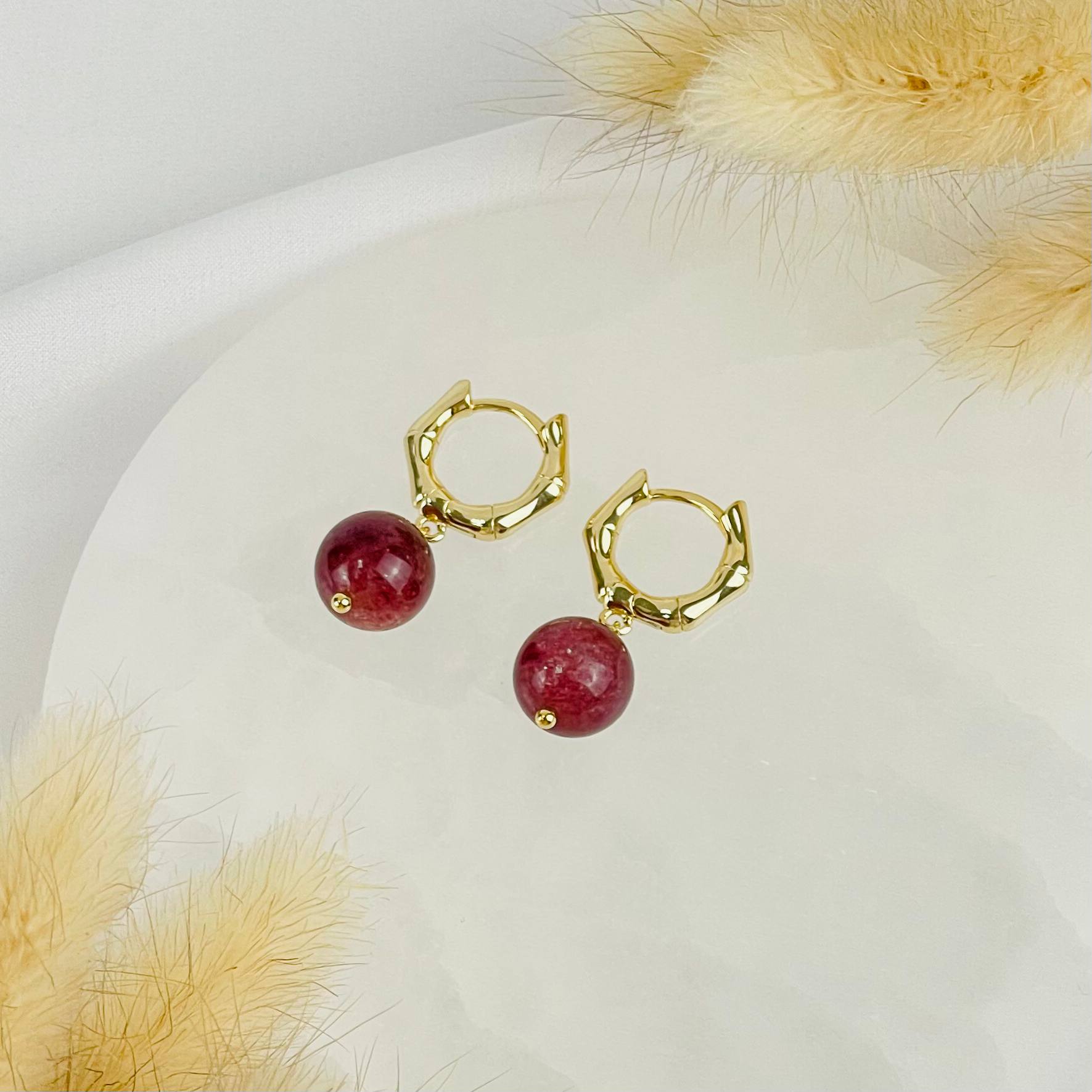 Серьги из Клубничного кварца - изображение товара №0