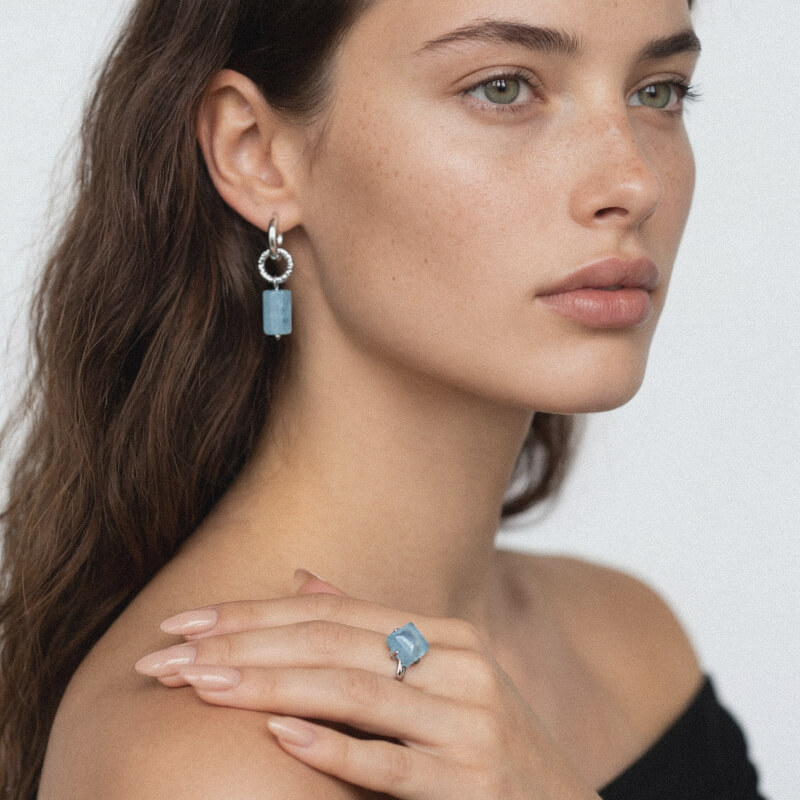 Кольцо и серьги с аквамарином