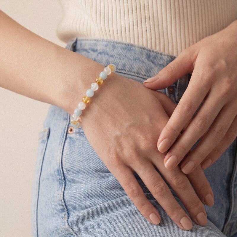 Браслет из аквамарина, цитрина и лунного камня