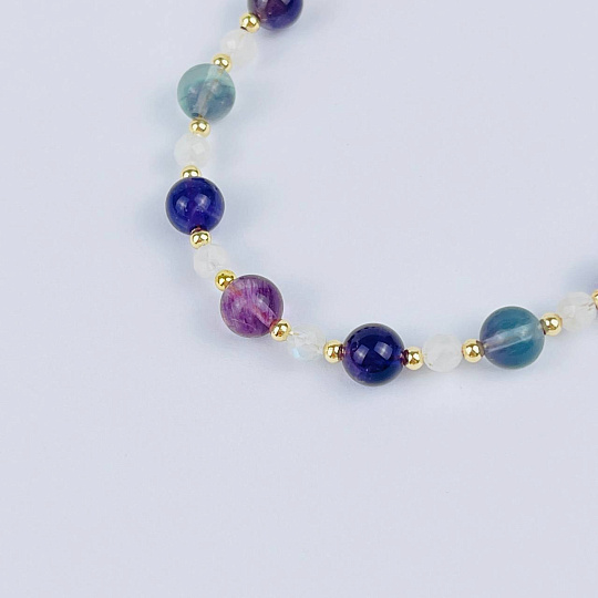 Браслет (Сахасрара) регулируемый из Флюорита, Аметиста и Лунного камня, Артикул: 117979 - изображение товара №4