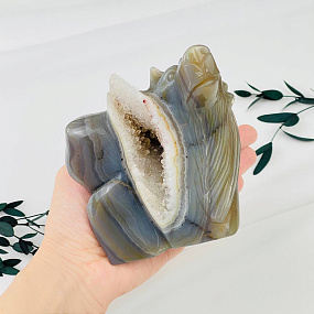 Волк резной из камня Агат серый с жеодой, Артикул: 071707 - изображение товара №3