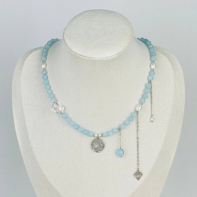 Колье из Аквамарина, Жемчуга и Горного Хрусталя