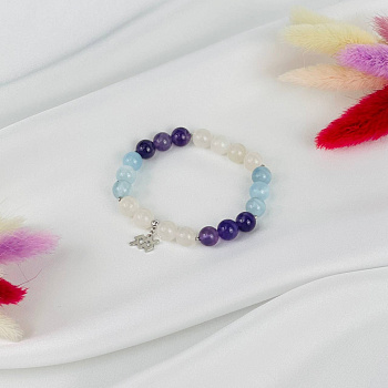 Браслет из Аквамарина, Аметиста и Лунного камня со знаком зодиака (Водолей) - изображение товара №1