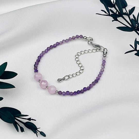 Браслет из Аметиста и Кунцита, Артикул: 108644 - изображение товара №2