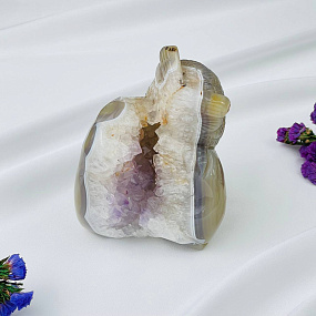 Сова резная из камня Агат серый с жеодой, Артикул: 071562 - изображение товара №1