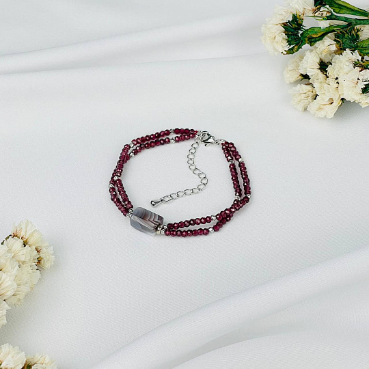 Браслет двойной из Граната и ботсванского Агата, Артикул: 116632 - изображение товара №2