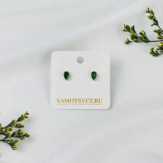 Серьги-пусеты с камнем Хромдиопсид, Артикул: 116723 - изображение товара №2
