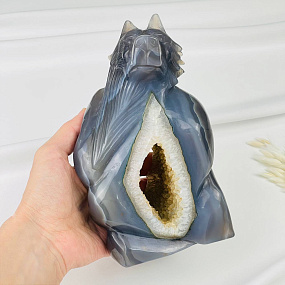 Волк резной из камня Агат серый с жеодой, Артикул: 071740 - изображение товара №4