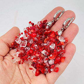 Серьги "Воздушки" из Коралла и Горного Хрусталя