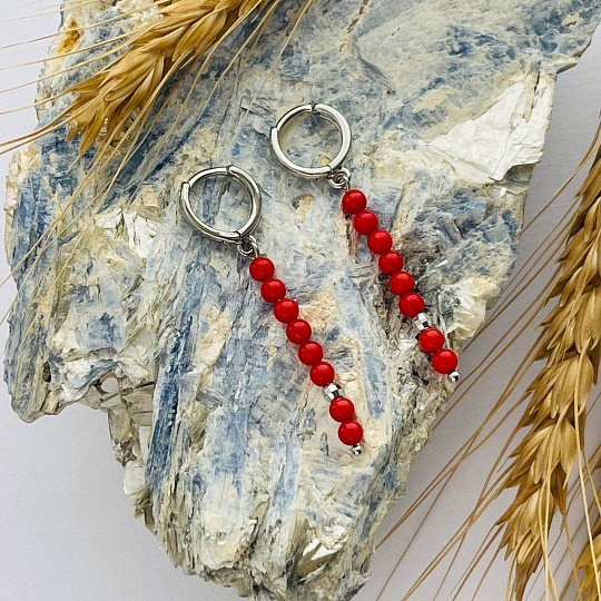 Серьги длинные из красного Коралла, Артикул: 101765 - изображение товара №1