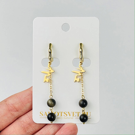 Серьги на цепочке из золотистого Обсидиана, Артикул: 116851 - изображение товара №1