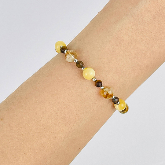 Браслет (Манипура) регулируемый из Цитрина, Кальцита и Тигрового глаза, Артикул: 117968 - изображение товара №2