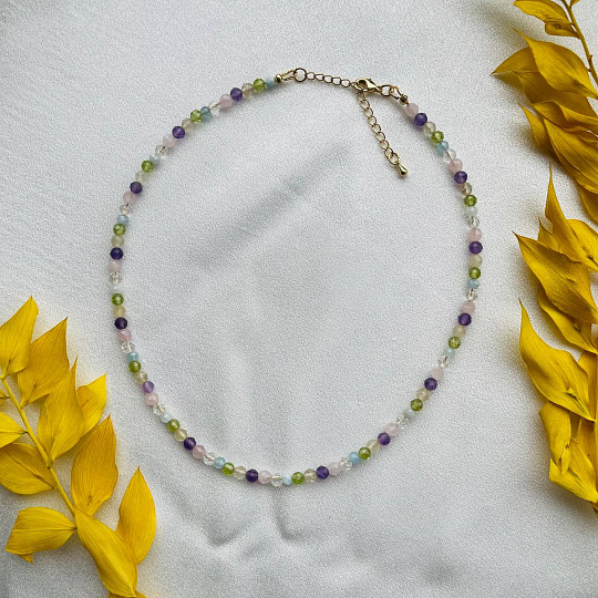 Колье из Аквамарина, Аметиста, Горного Хрусталя, Роз.кварца, Хризолита и Цитрина, Артикул: 099352 - изображение товара №4