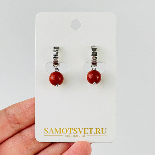 Серьги из кирпичной Яшмы, Артикул: 117621 - изображение товара №1