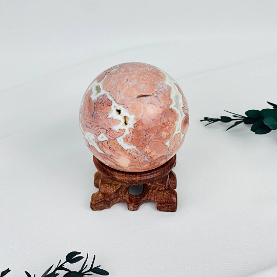 Шар из розового цветочного Агата на подставке, Артикул: 117088 - изображение товара №1