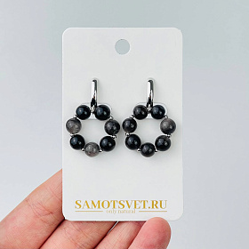 Серьги из серебристого Обсидиана